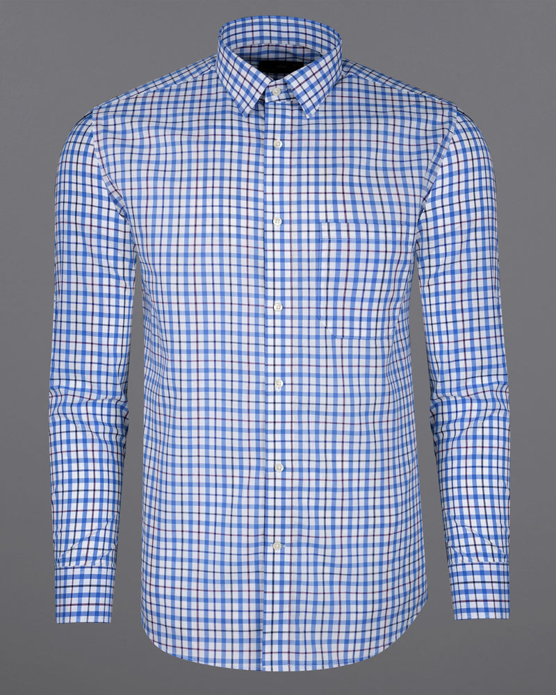 Bright White and Mariner Blue Plaid Premium Cotton Shirt