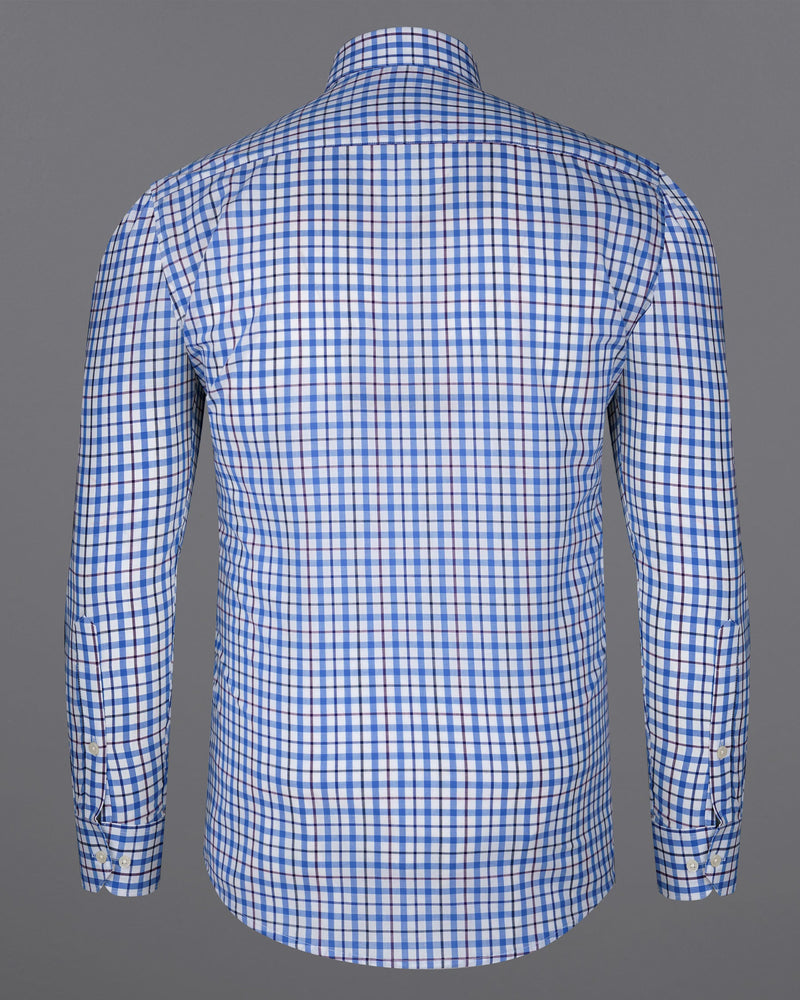 Bright White and Mariner Blue Plaid Premium Cotton Shirt