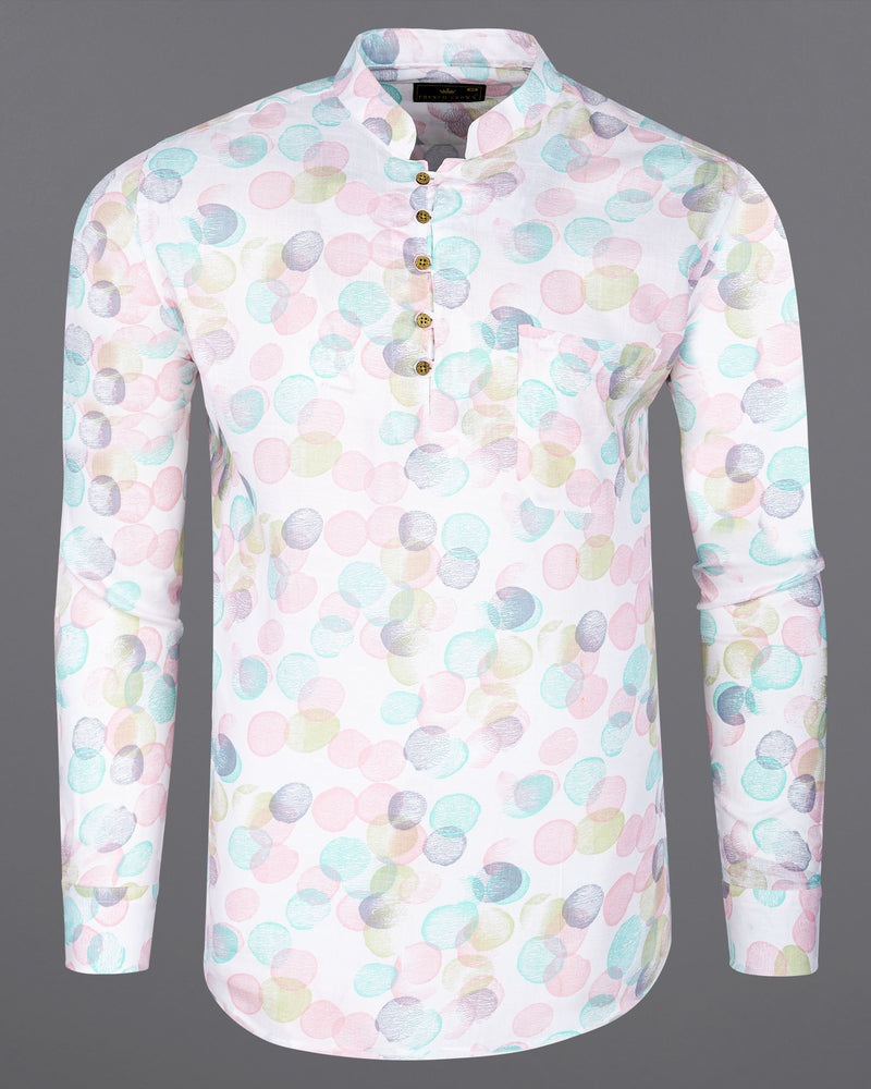 Iceberg Blue and Quill Pink Polka Dotted Premium Tencel Kurta Shirt