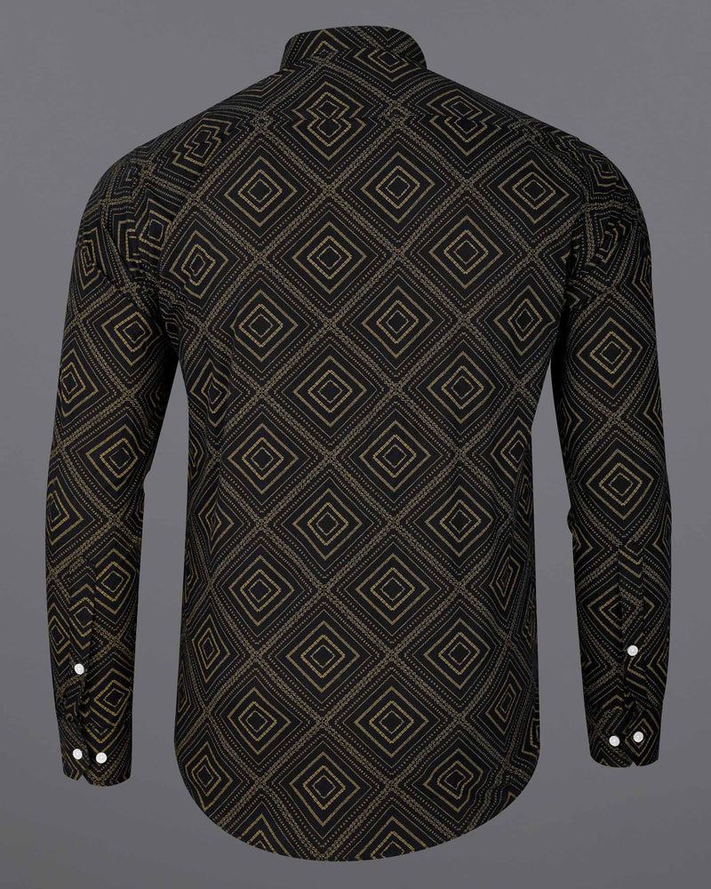 Jade Black With Calico Brown Fret Printed Twill Premium Cotton Shirt