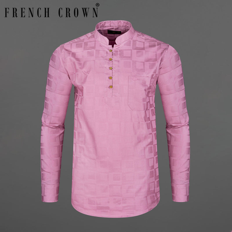 Light Orchid Pink 3D Dobby Textured Premium Giza Cotton Kurta Shirt