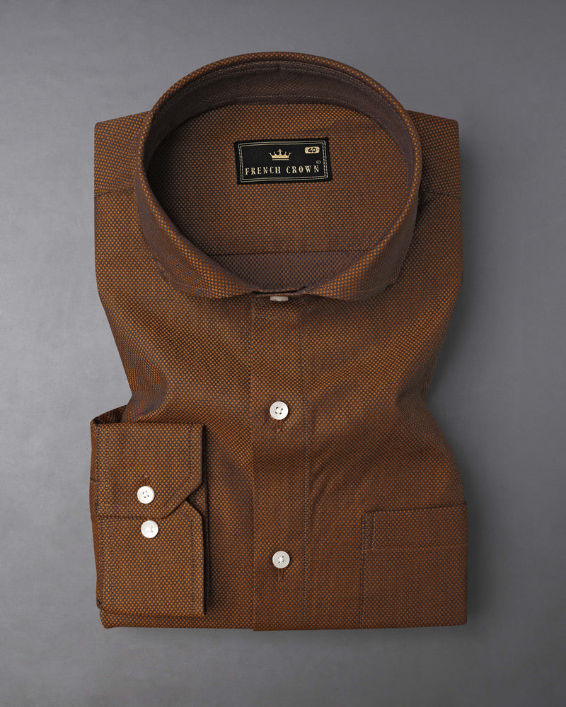 Sienna Brown and Zeus Black Dobby Textured Premium Giza Cotton Shirt