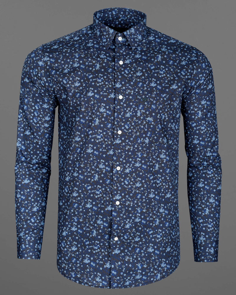 Zodiac Blue Ditzy Floral Printed Premium Cotton Shirt