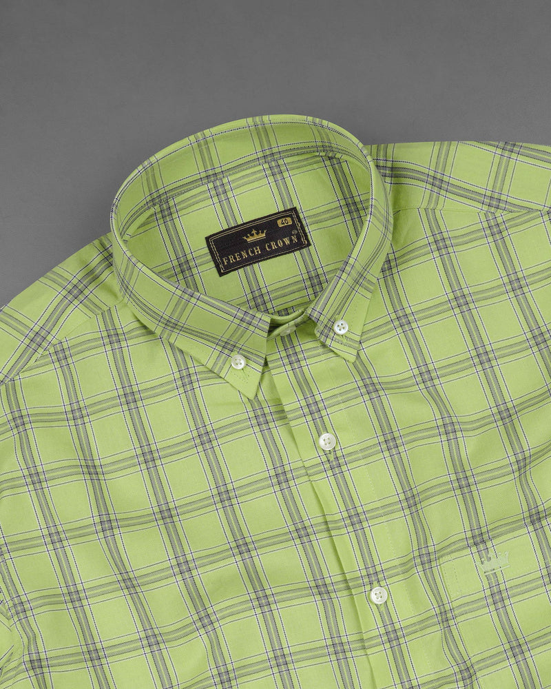 Pine Glade Green With Gray Twill Windowpane Premium Cotton Shirt