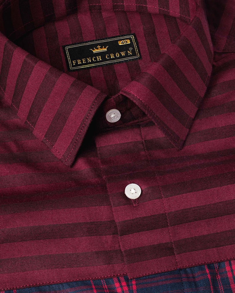 Wineberry With Tangaroa Navy Blue Plaid and Striped Twill Premium Cotton Designer Shirt