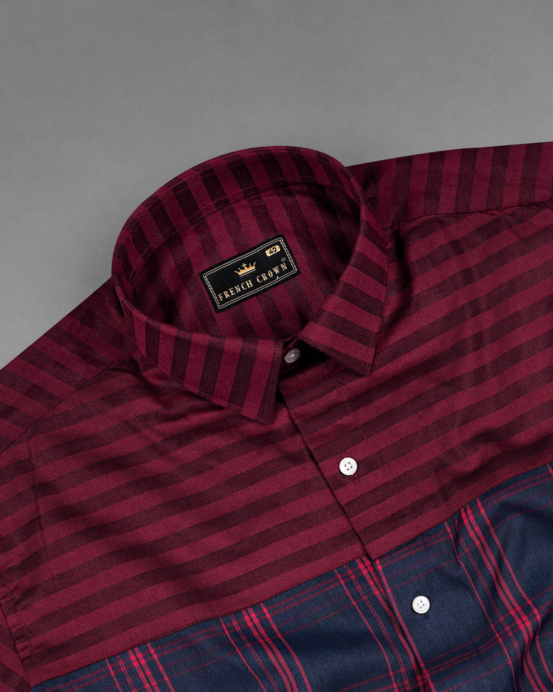 Wineberry With Tangaroa Navy Blue Plaid and Striped Twill Premium Cotton Designer Shirt