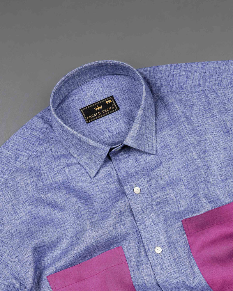 Chetwode Blue With Purple Two Side Pocket Chambray Premium Cotton Designer Shirt