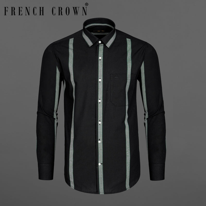 Jade Black With Gray Striped Premium Cotton Shirt