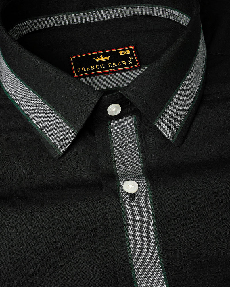 Jade Black With Gray Striped Premium Cotton Shirt