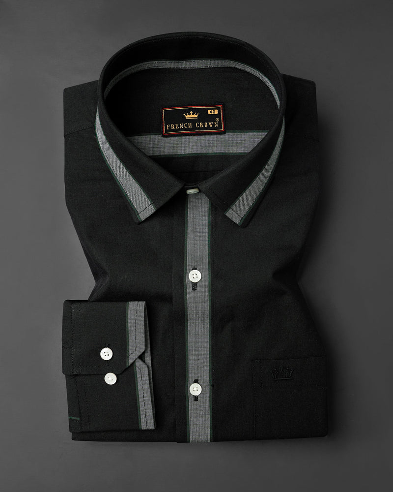 Jade Black With Gray Striped Premium Cotton Shirt