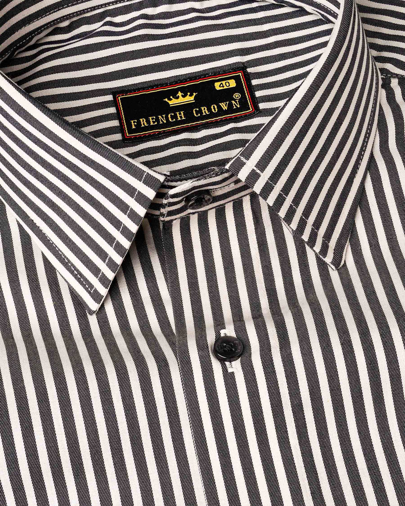 Jade Black and Off WhiteTwill Striped Premium Cotton Shirt