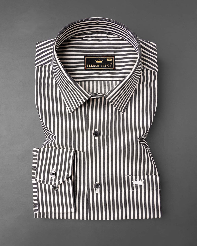 Jade Black and Off WhiteTwill Striped Premium Cotton Shirt