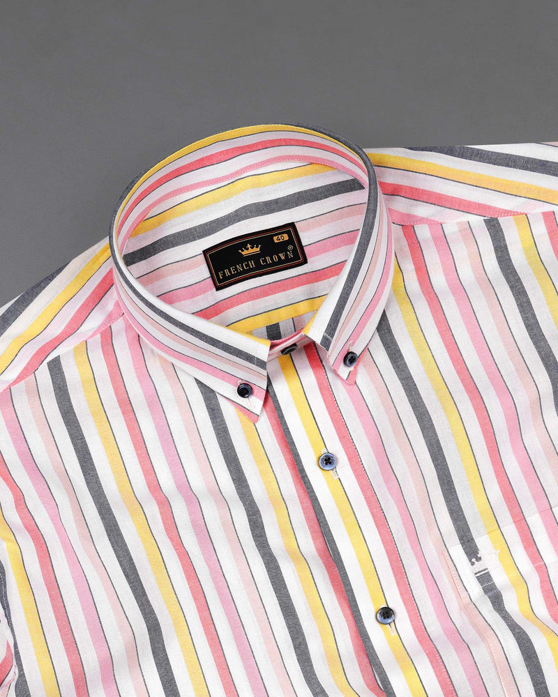 Carnation Pink and Bone Peach Multicolour Striped Premium Cotton Shirt