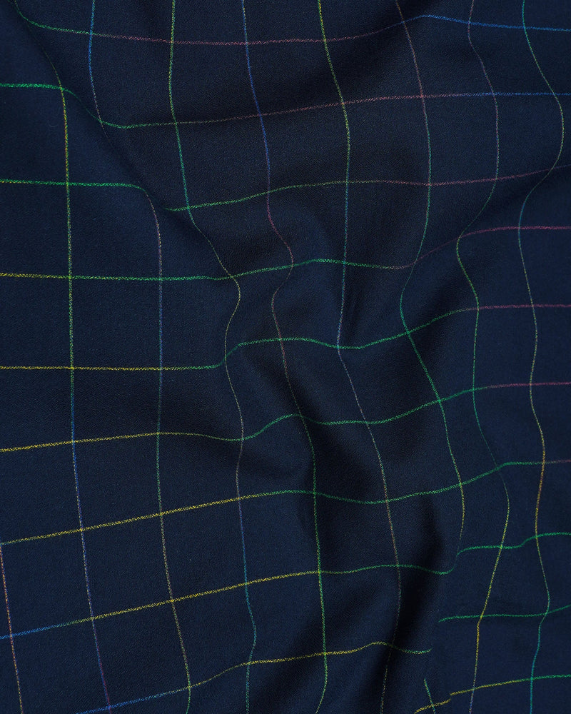 Firefly Navy Blue With Multicolored Windowpane Dobby Textured Premium Giza Cotton Shirt