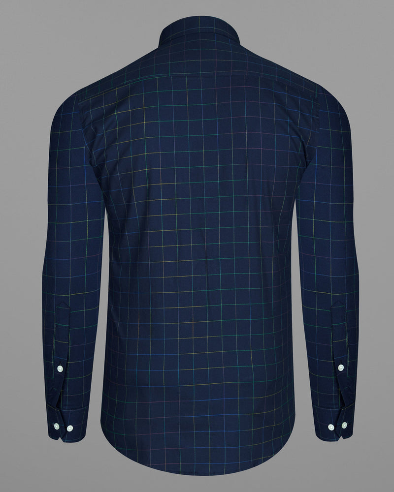 Firefly Navy Blue With Multicolored Windowpane Dobby Textured Premium Giza Cotton Shirt