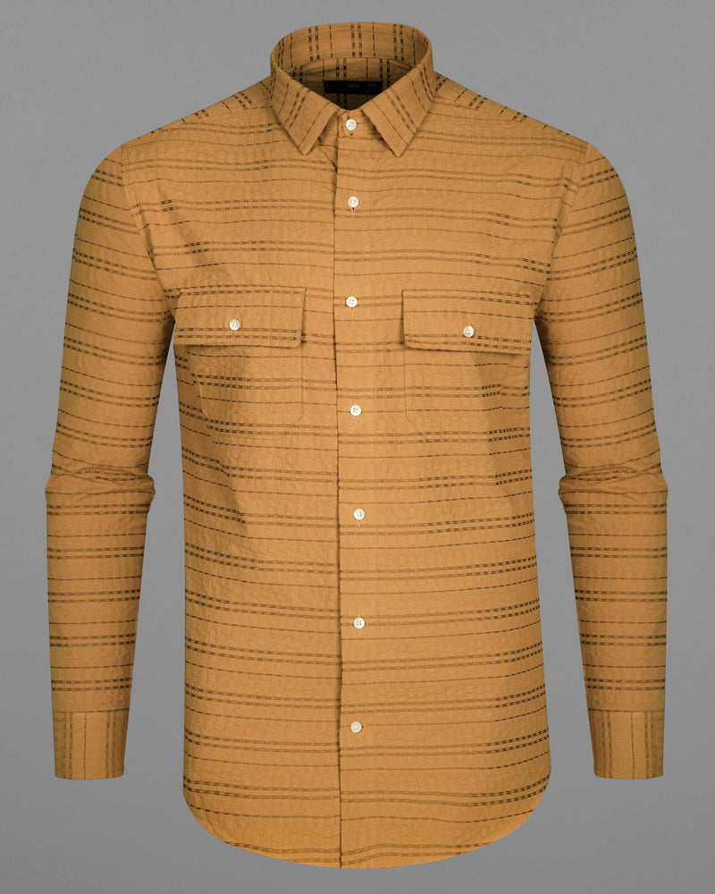 Bourbon Brown Seersucker Giza Cotton Overshirt