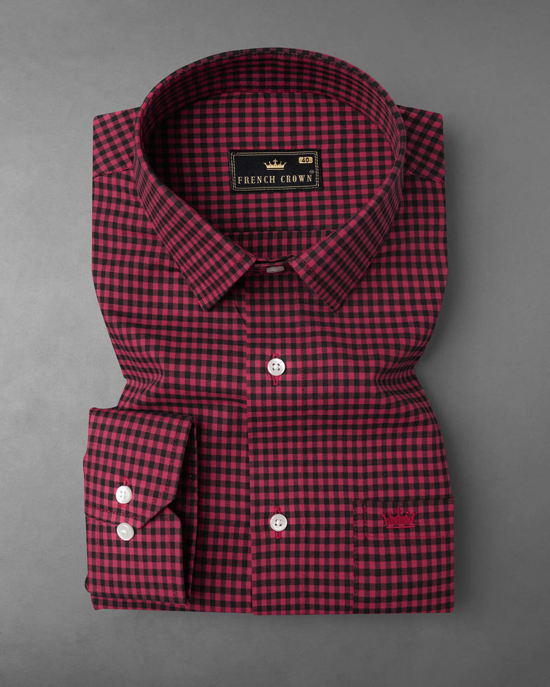 Cardinal Maroon with Black Gingham Checkered Twill Premium Cotton Shirt