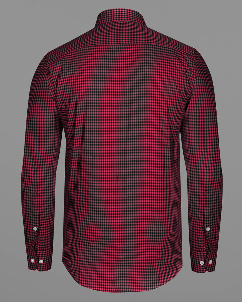 Cardinal Maroon with Black Gingham Checkered Twill Premium Cotton Shirt