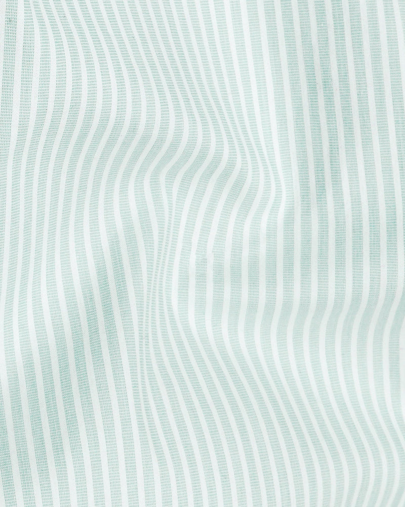 Surf Crest Light Green with White Pinstriped Premium Cotton Shirt