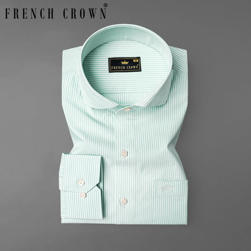 Surf Crest Light Green with White Pinstriped Premium Cotton Shirt