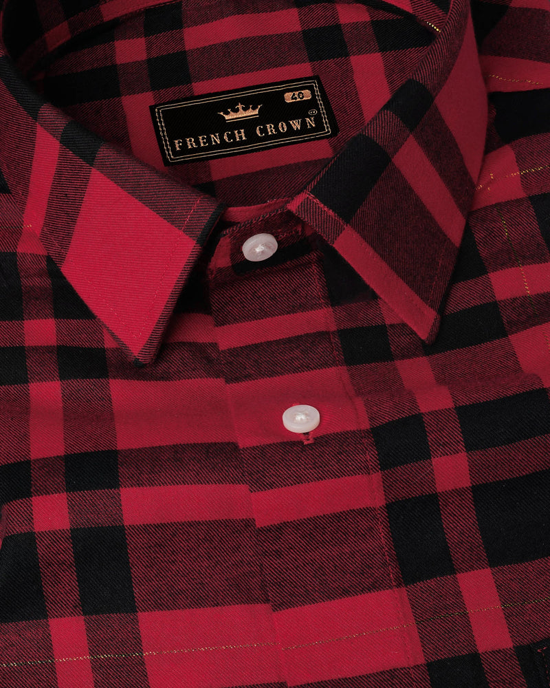 Vivid Auburn Red Plaid Flannel Premium Cotton Shirt