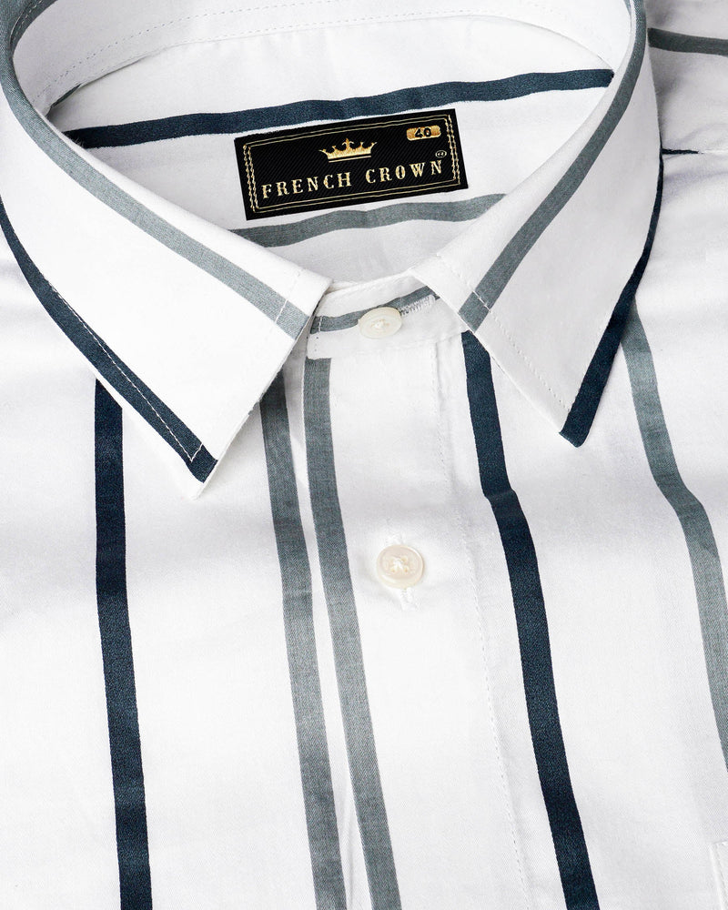 Bright White With Casper Gray Striped Super Soft Premium Cotton Shirt