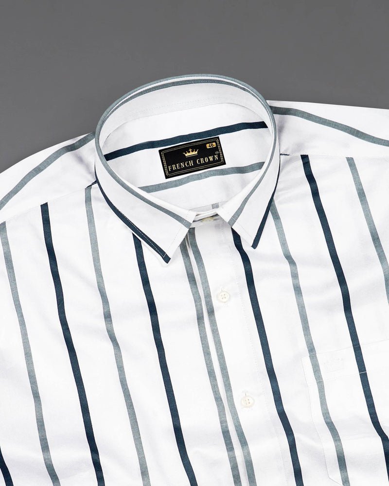 Bright White With Casper Gray Striped Super Soft Premium Cotton Shirt