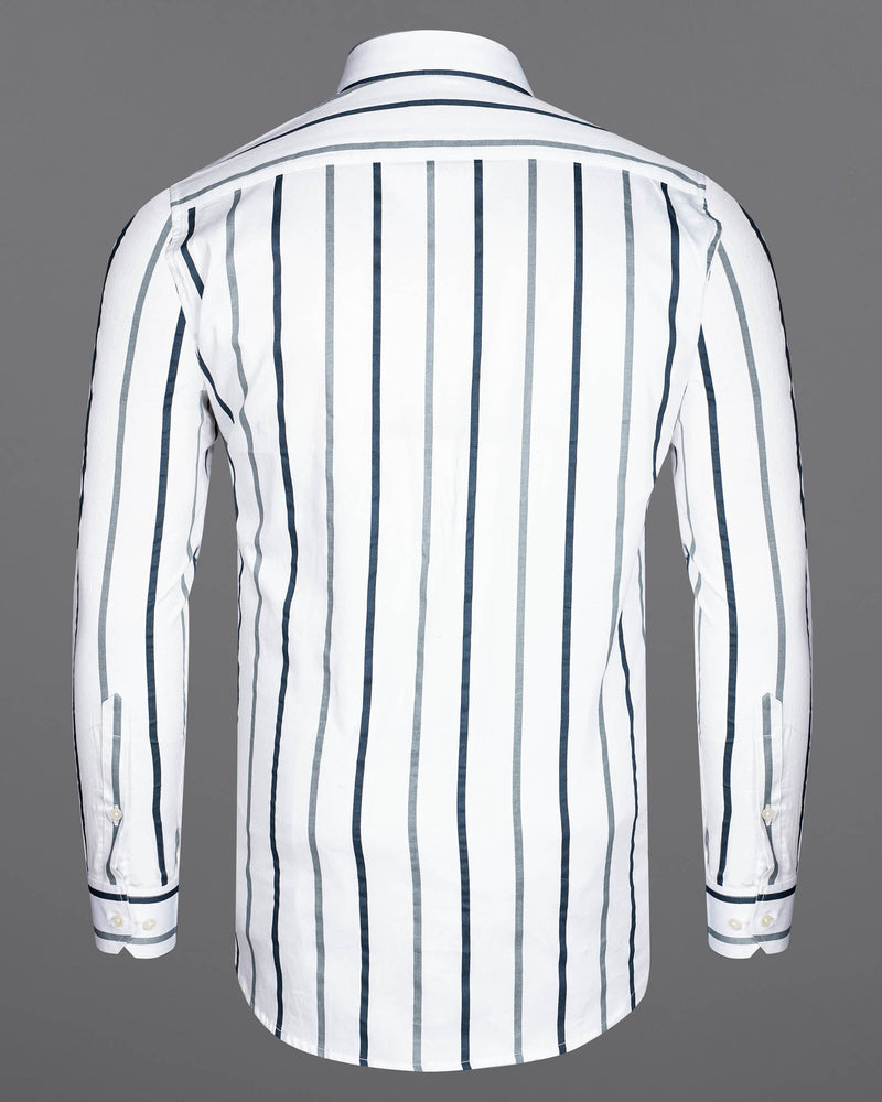 Bright White With Casper Gray Striped Super Soft Premium Cotton Shirt