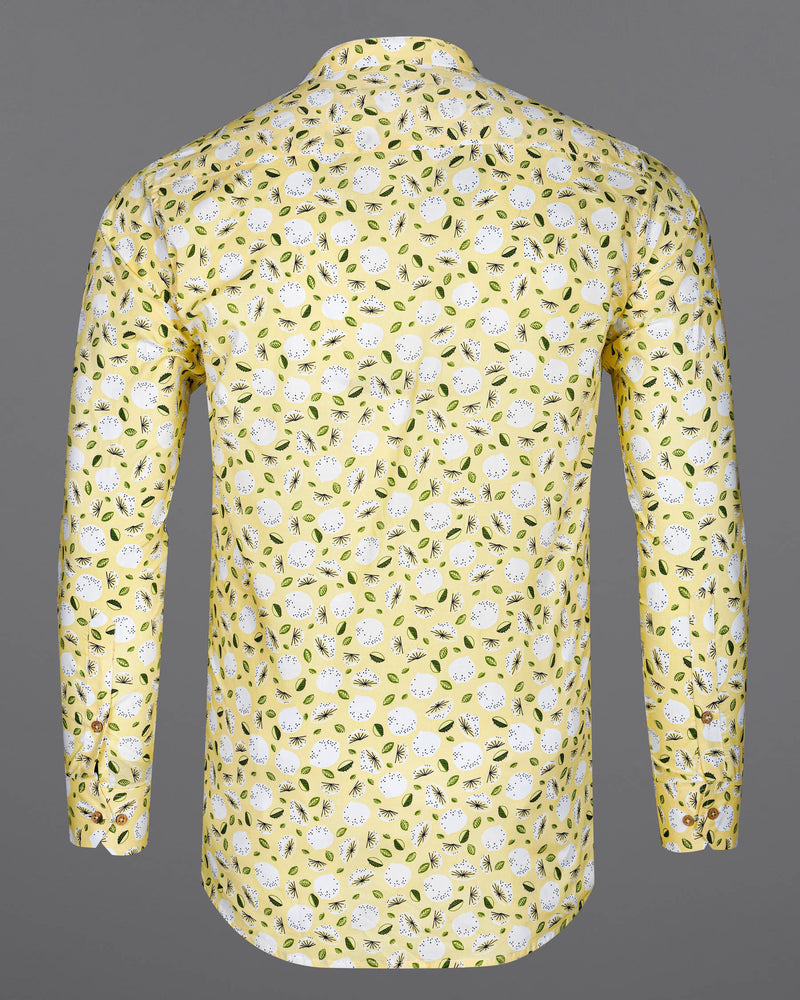 Pale Goldenrod Yellow Floral Printed Premium Cotton Kurta Shirt