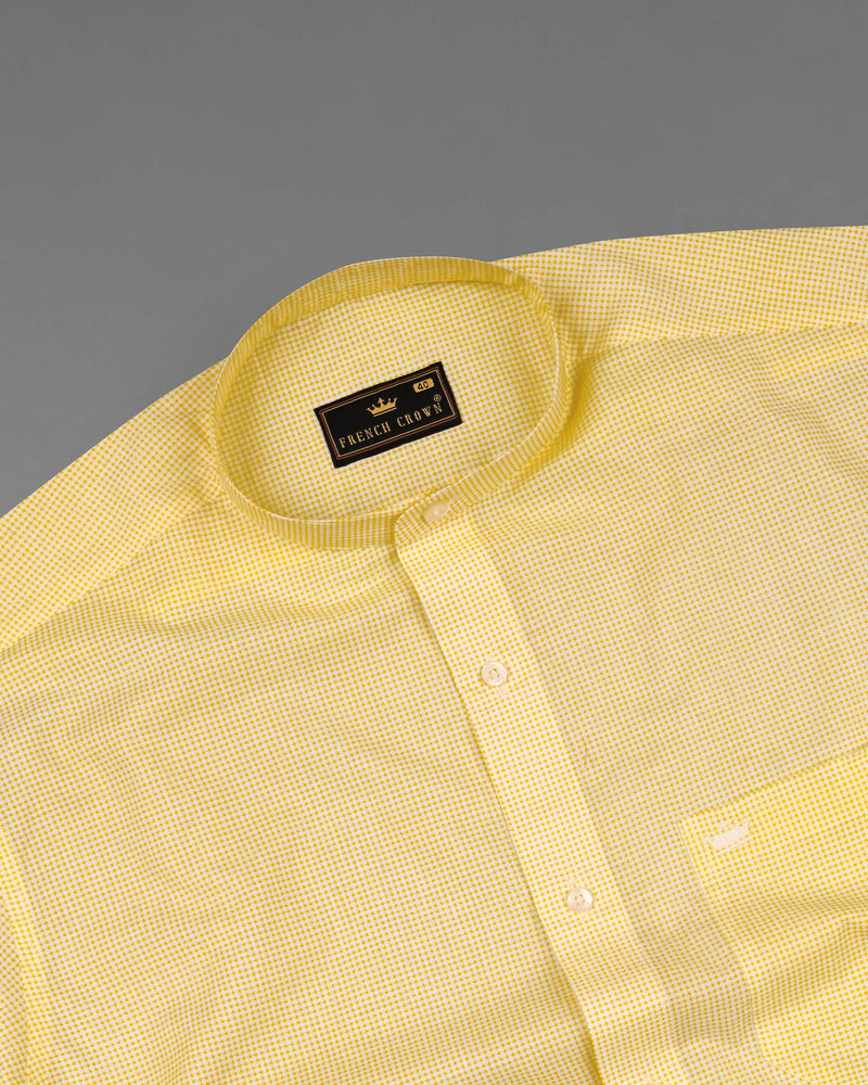 Dandelion Yellow and Bright White Mini Checkered Premium Cotton Shirt