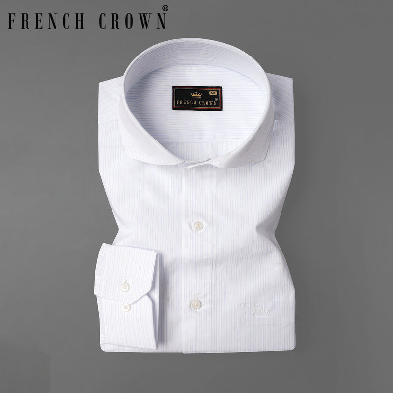 Bright White With Pin Striped Premium Cotton Shirt