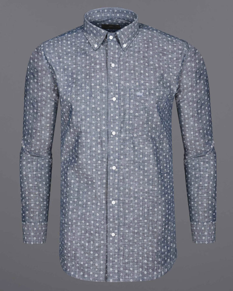 East Bay Gray Ditzy Floral Printed Chambray Premium Cotton Shirt