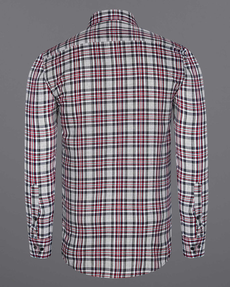 Pale Slate Gray with Tabasco Red Plaid Chambray Premium Cotton Shirt