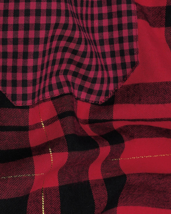 Vivid Red Twill Checkered Premium Cotton Designer Shirt