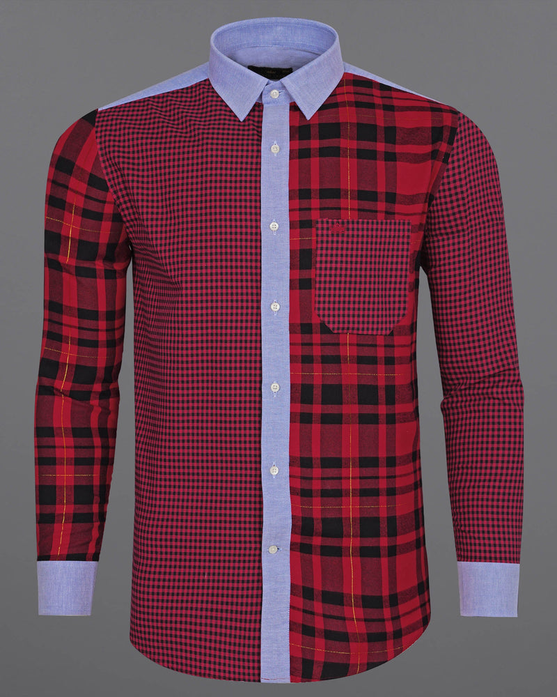 Vivid Red Twill Checkered Premium Cotton Designer Shirt