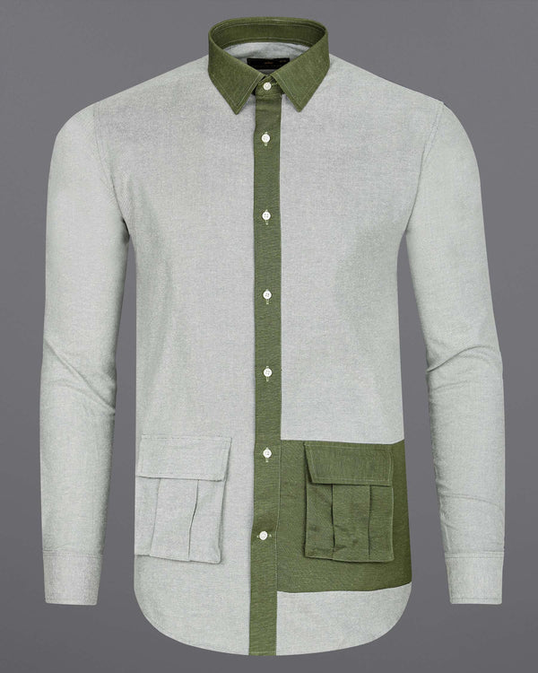 Geyser Gray and Dingley Green Flannel Premium Cotton Designer Shirt