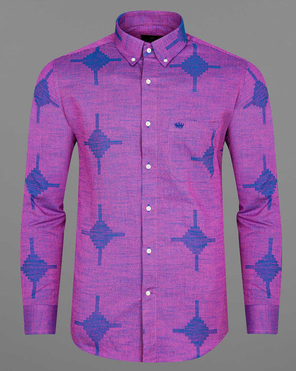 Orchid Pink with Denim Blue Dobby Textured Premium Giza Cotton Shirt