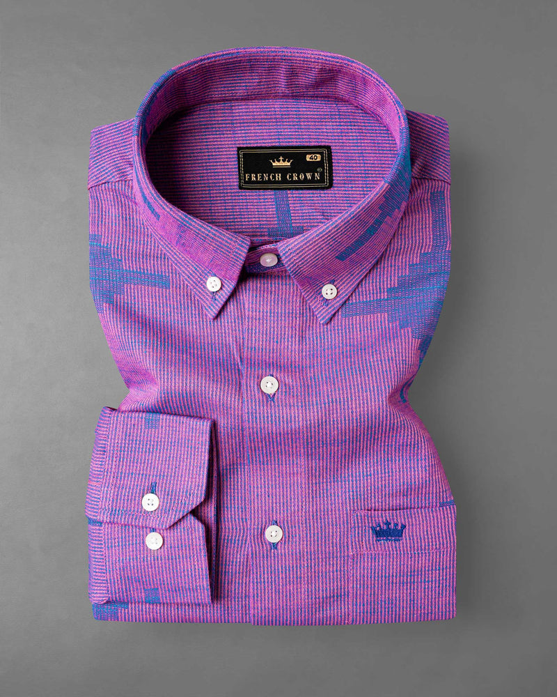 Orchid Pink with Denim Blue Dobby Textured Premium Giza Cotton Shirt