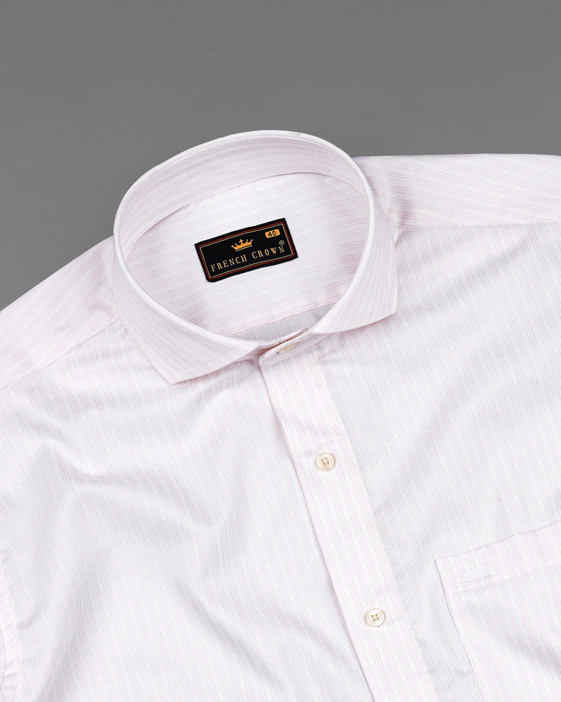 Bright White and Maverick Pink Twill Pinstriped Premium Cotton Shirt