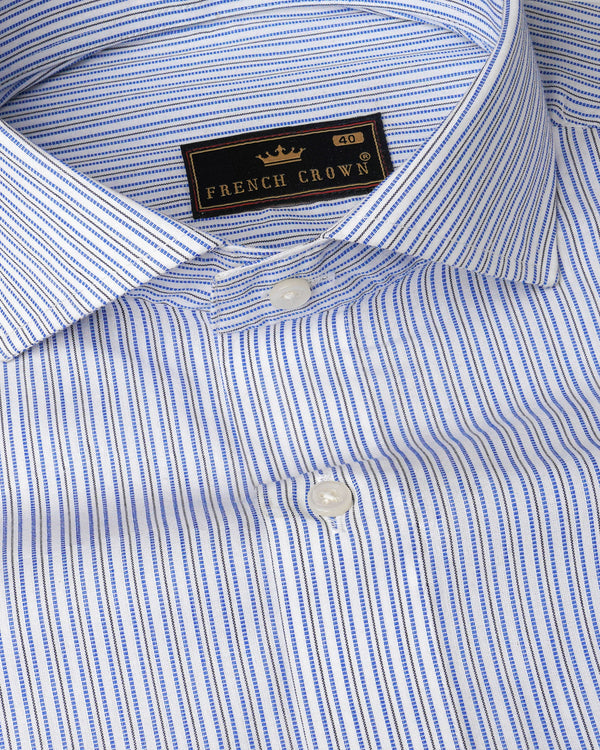Glaucous Blue with White Striped Dobby Textured Premium Giza Cotton Shirt