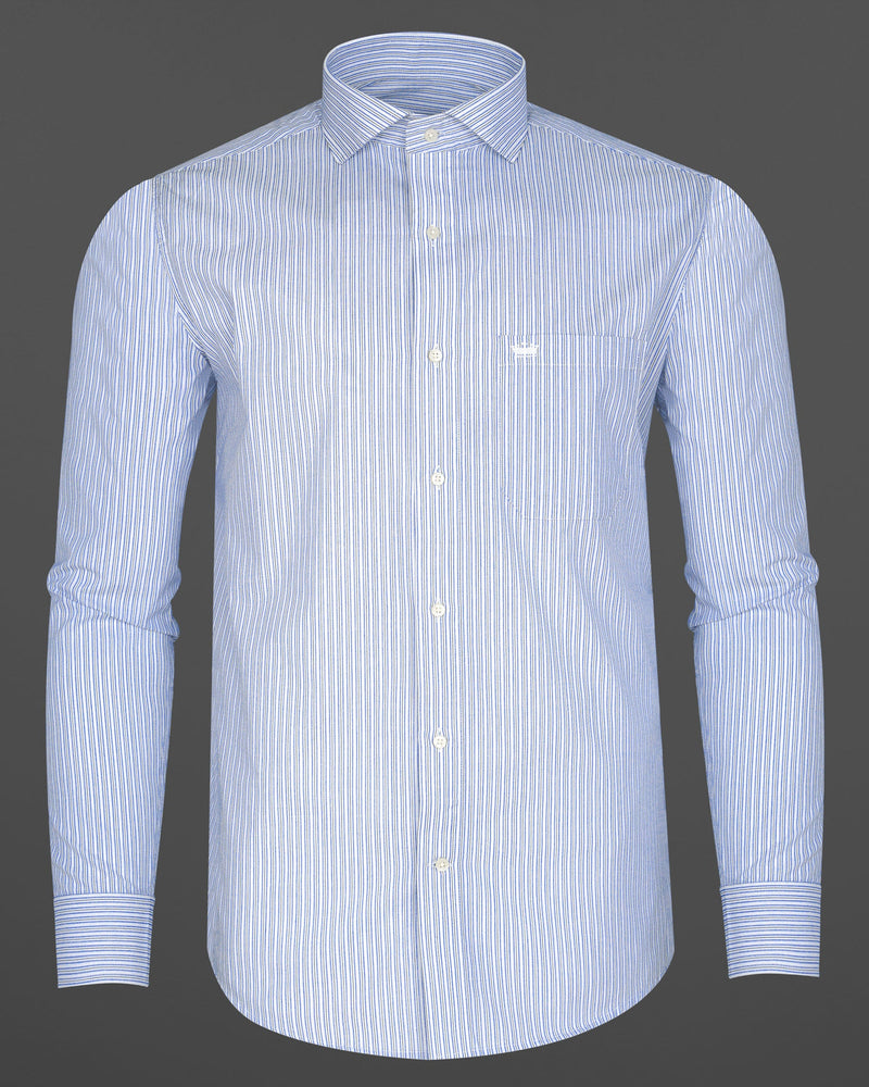 Glaucous Blue with White Striped Dobby Textured Premium Giza Cotton Shirt