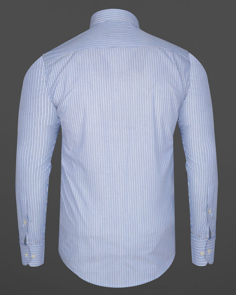 Glaucous Blue with White Striped Dobby Textured Premium Giza Cotton Shirt