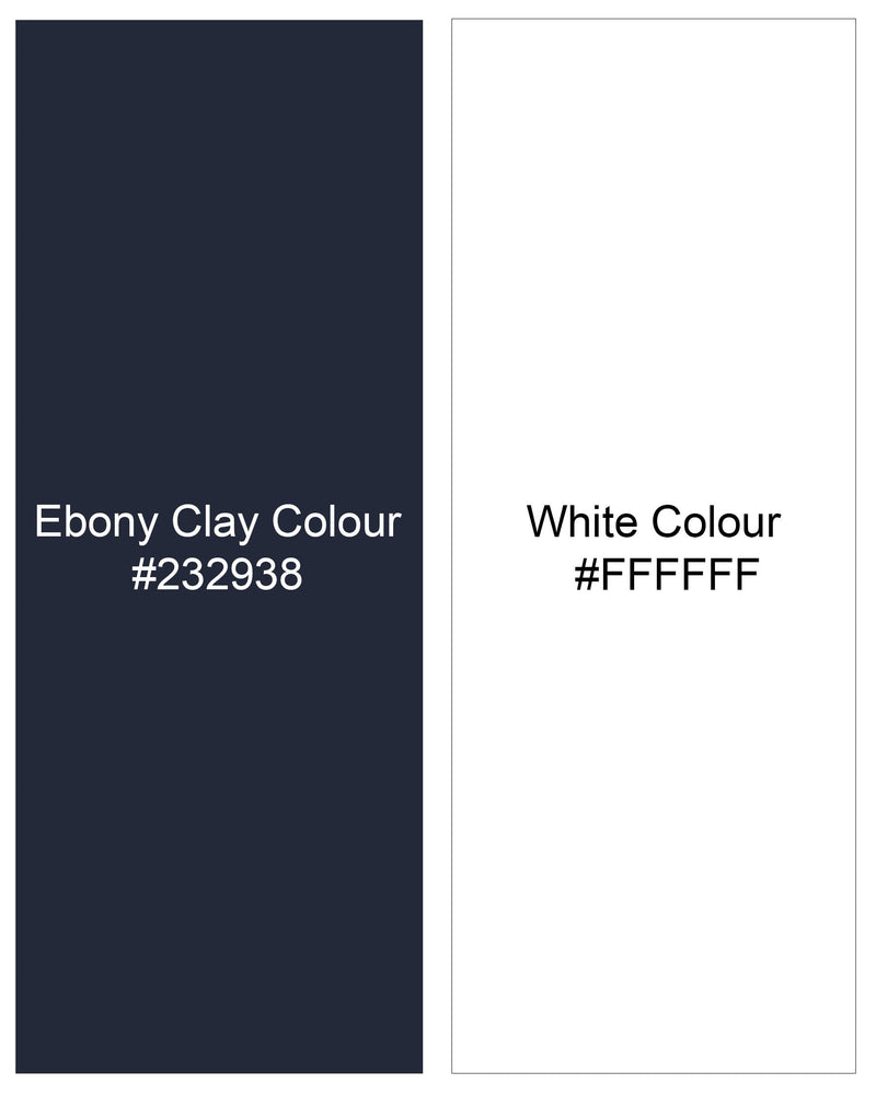 Ebony Clay Blue Floral Printed Dobby Textured Premium Giza Cotton Kurta Shirt