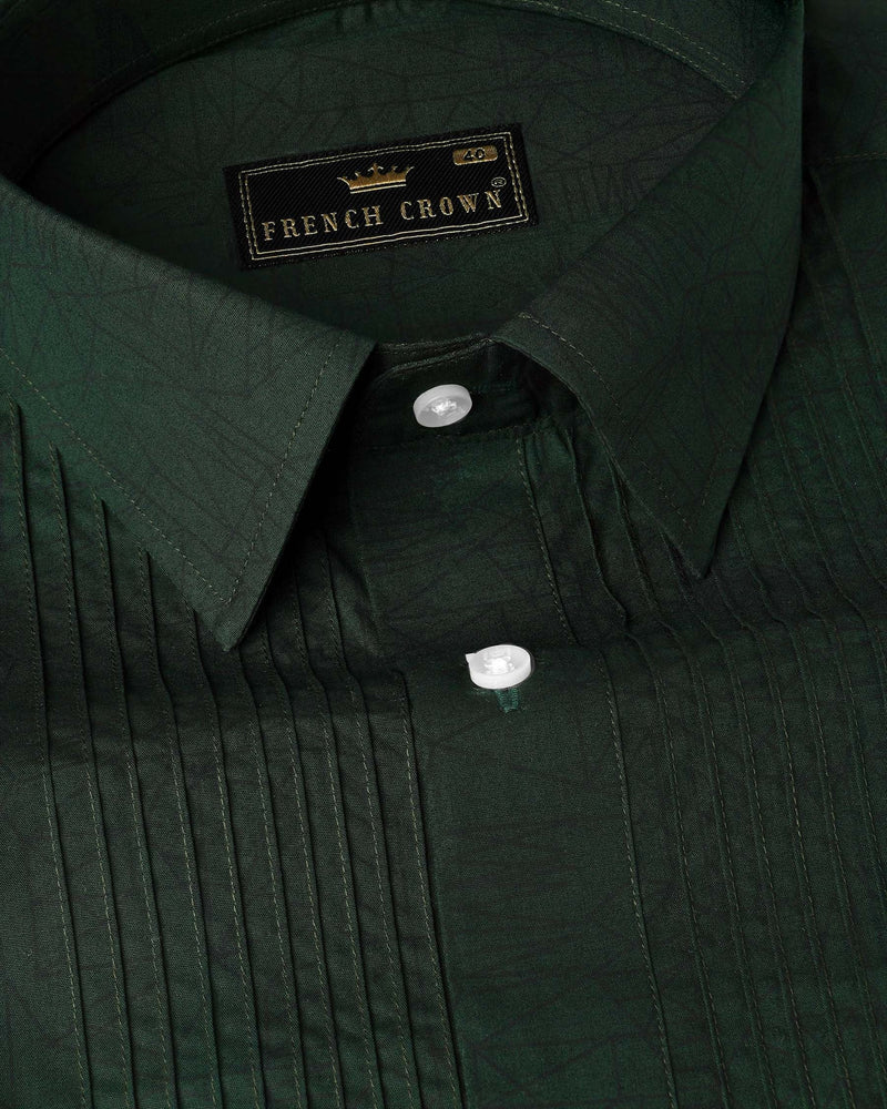 Seaweed Dark Green Snake Pleated Premium Cotton Tuxedo Shirt