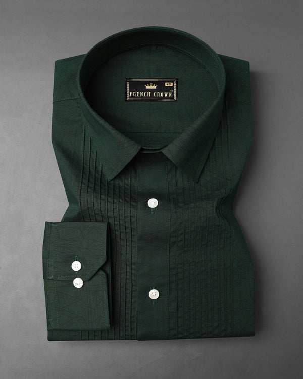 Seaweed Dark Green Snake Pleated Premium Cotton Tuxedo Shirt