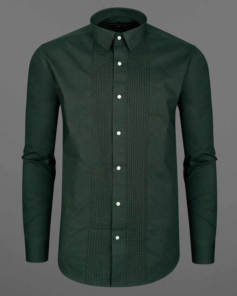 Seaweed Dark Green Snake Pleated Premium Cotton Tuxedo Shirt