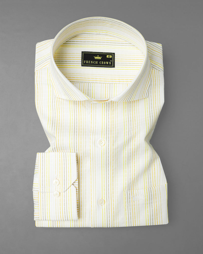 Timberwolf Brown Pinstriped Dobby Textured Premium Giza Cotton Shirt