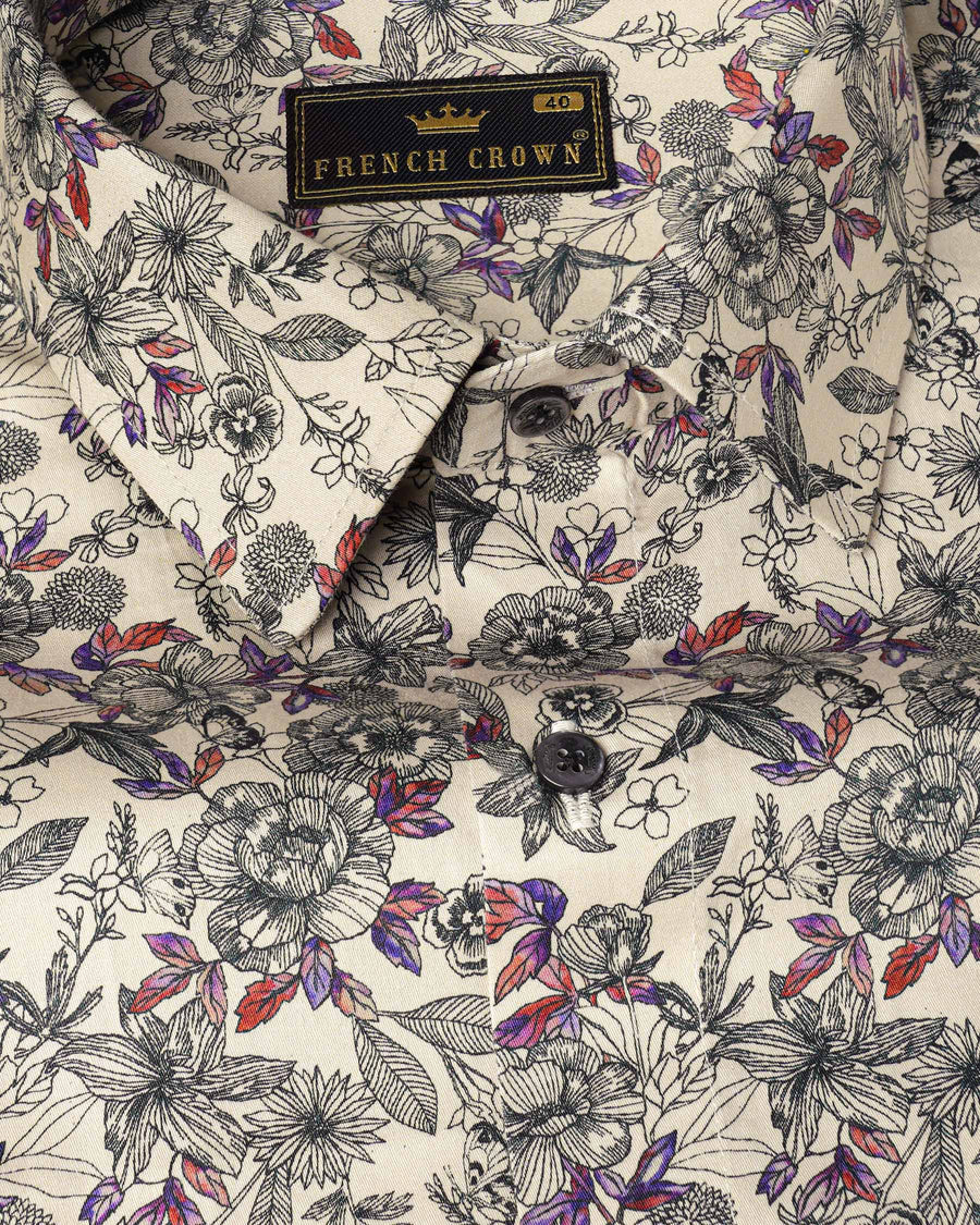 Timberwolf Beige Ditzy Printed Super Soft Premium Cotton Shirt