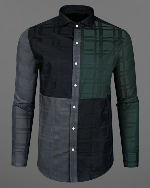 Corduroy Green With Jade Black 3D Plaid Dobby Textured Giza Cotton Designer Shirt