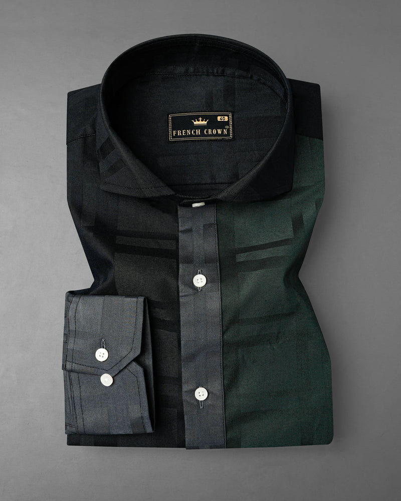 Corduroy Green With Jade Black 3D Plaid Dobby Textured Giza Cotton Designer Shirt